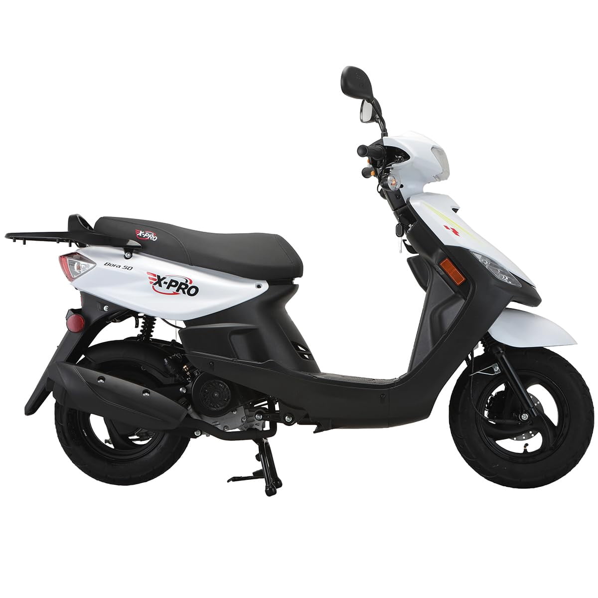 X-Pro Bora 50cc Gas Moped Scooter for Adults – Automatic Transmission, 4‑Stroke Engine with 10" Aluminum Wheels, Electric/Kick Start!