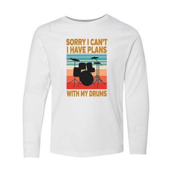 Inktastic Drummer Funny Retro Plans with My Drums Long Sleeve Youth T-Shirt