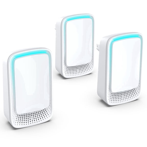 iDiskk Electric Deodorizer Plug-In Air Ionizer, Portable Air Purifier, Quiet for Bedroom, Pet, Toilet, Kitchen, Office, White, 3-Pack