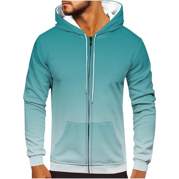 Sudadera con capucha para hombre, informal, a la moda, con cremallera, estampado degradado, manga larga, sudadera con capucha, blusa de poliéster para hombre