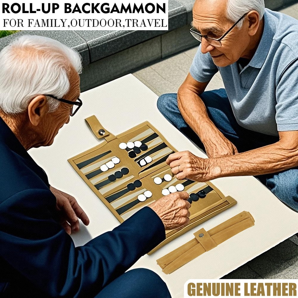 DGZEOLOO Roll-Up Backgammon Gaming Set - Genuine Leather, Portable  Board Game for Travel, Family Gathering, Lift Entertainment, Outdoor Leisure, 1 Pack, 10.24 x 13.39 x 0.5 Inches