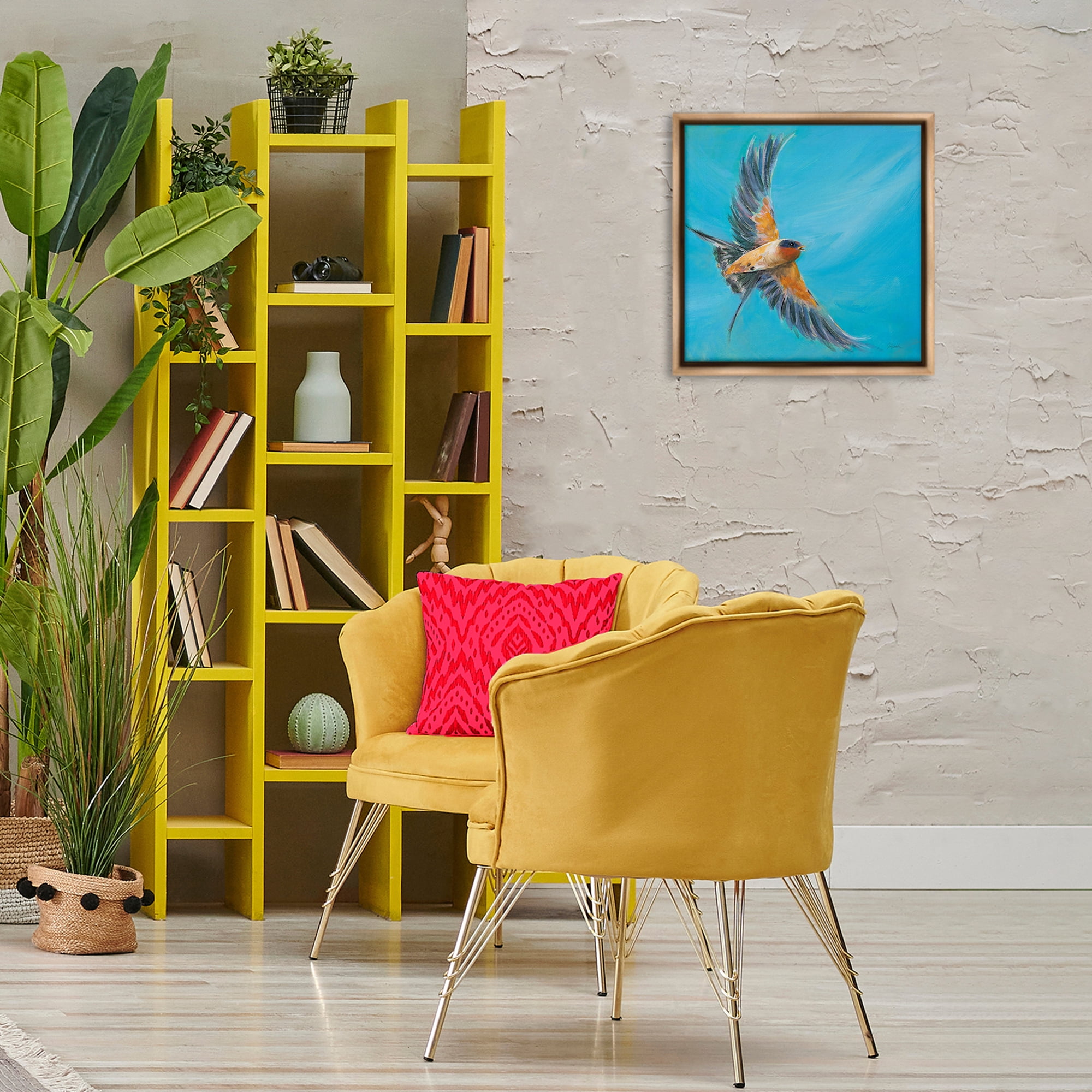 Stupell Industries Soaring Bird on Blue Animals & Insects Painting Brown Floater Framed Canvas Art Print Wall Art, 18 x 18