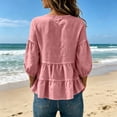 thumbnail image 4 of Guluxicc Women's Linen Blosures Loose Ruffled Bottom V Neck Short Bubble Sleeve Tops for Everyday Wear Spirng Summer Casual Outfits, 4 of 5