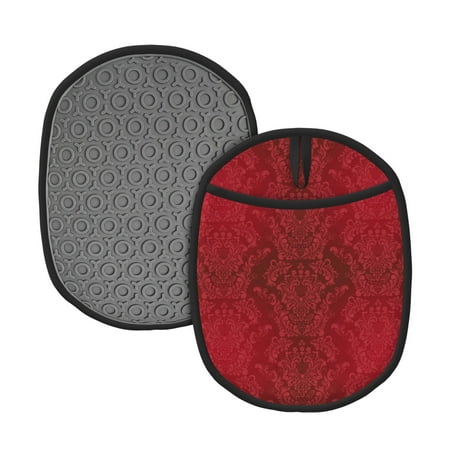 

Qekee Vintage Burgundy Pattern Silicone Pot Holders Oven Mitts Heat Resistant Hot Pads Non Slip Pot Holder Towel Cloth Interior Lining