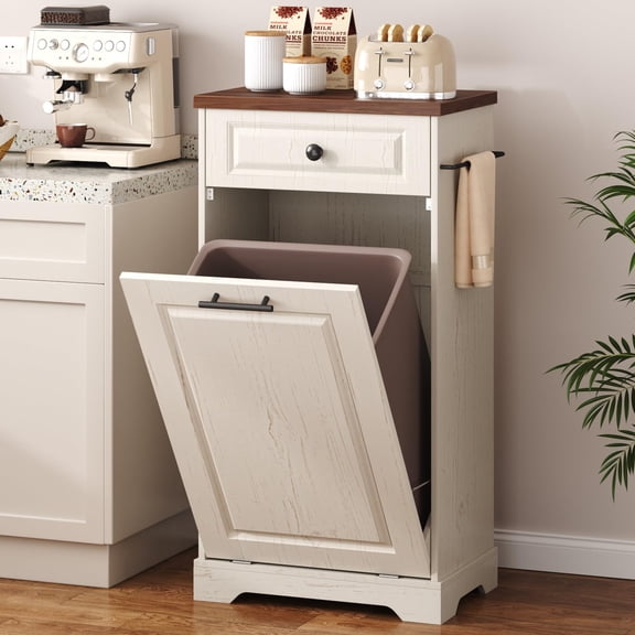 Chicdaze Function Home Trash Can Cabinet, 13 Gallon Tilt Out Trash Cabinet, Wooden Kitchen Garbage Can with Hideaway Drawer, Pet Proof Trash Can Holder for Kitchen Living Room