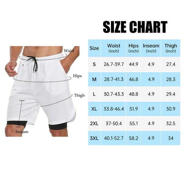 Malavita Men's Workout Running Shorts 2-in-1 With Zipper Pockets – Quick-Dry, Breathable, Medium White