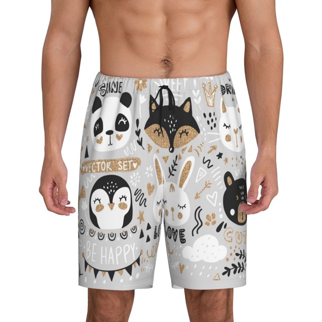 Balery Funny Animals Series Pantalones cortos de pijama de punto de algodón para hombre con cinturilla y bolsillos-Medium