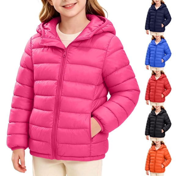 Loopsun Kids Boys Girls Winter Hooded Coats 5-13Y Solid Padded Warm Long Sleeve Outerwear Jackets