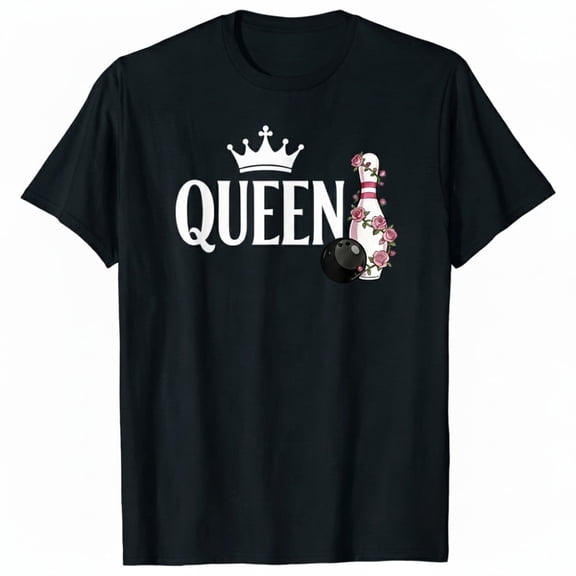Artsadd Black Bowling T-Shirt for Women Funny Cute Queen Couples Bowler Gift T-Shirt Short Sleeve Tees for Valentine's Day Women Bowling Enthusiasts
