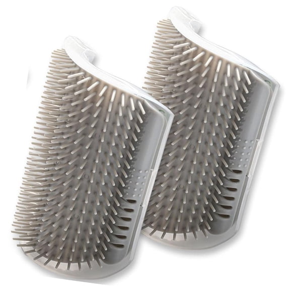 AdoPet Cat Self Groomer Corner Brush – Wall Mounted Silicone Massage Brush for Shedding and Face Rubbing (Grey)
