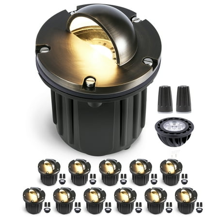 

Gardenreet Brass Low Voltage In Ground Well Lights Outdoor 12V LED Low Voltage Landscape Floor Lights with 5W MR16 LED Bulb 2700K Warm White(Beacon Top) 12 Pack