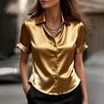 thumbnail image 3 of Kixjoy Button Down Shirts for Women Dressy Velvet Short Sleeve Collared Tops Elegant Cozy Office Casual Blouses Basic Fashion Summer Outfits for Women Gold Tops for Women, Champagne L, 3 of 5