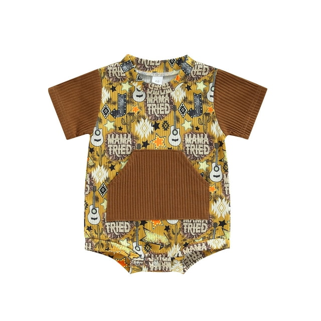 ZAXARRA Barboteuse pour Bébé Garçon, Manches Courtes Col Rond Lettres/tête de Taureau/imprimé Guitare Justaucorps d'Été