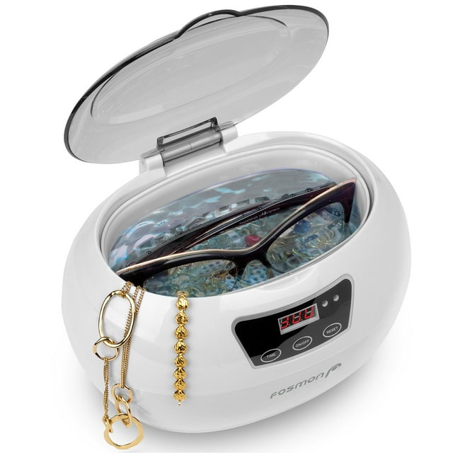 Fosmon Professional Ultrasonic Cleaner, Jewelry Polisher with Digital Timer (18 Preset Cycle, 600ML Stainless Steel Tank) for Eye Glasses, Watches, Earrings, Ring, Necklaces, Coins, Razors, Dentures