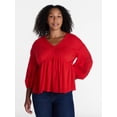 thumbnail image 2 of Time and Tru Women's Embroidered Poet Blouse with Long Bishop Sleeves, Sizes XS-XXXL, 2 of 6