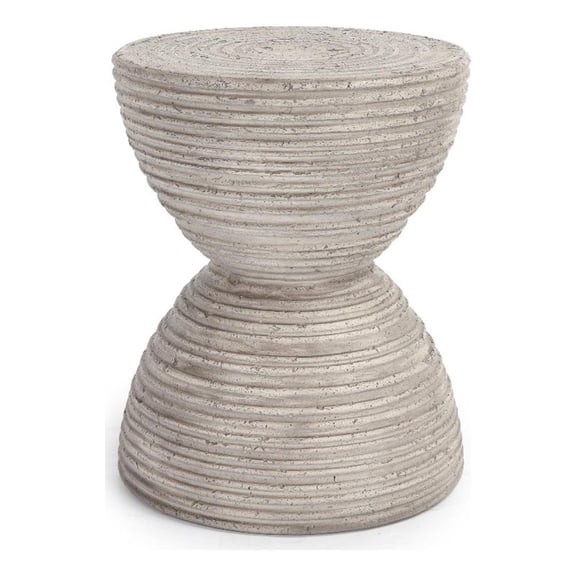 Pemberly Row Concrete Stone Outdoor Accent Table in Rough Light Gray