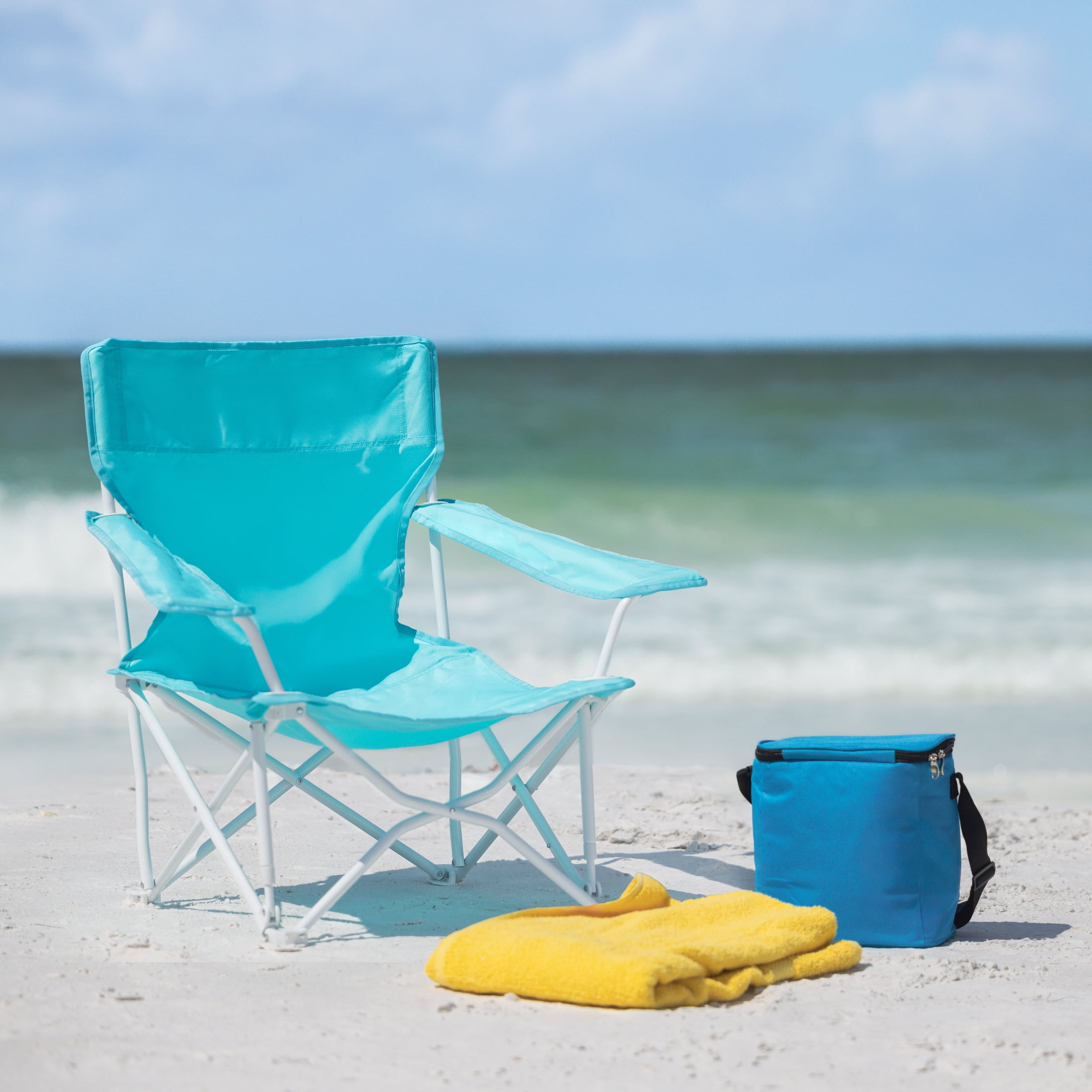 Mainstays Beach Bag Folding Chair With Storage Bag, Teal