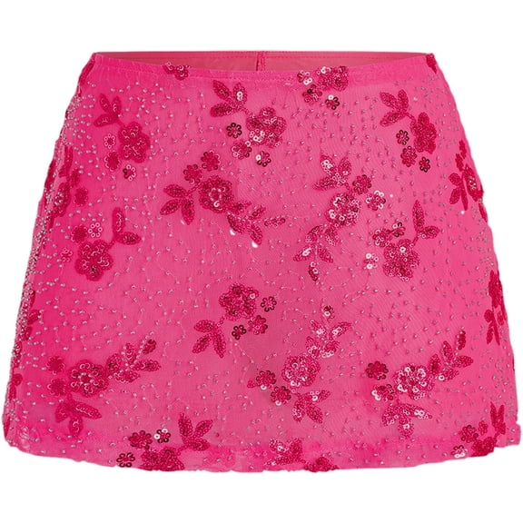 Women's Sequin Skirt Sparkly Low Rise Mini Skort Y2K Beaded Rhinestone Skirt Summer