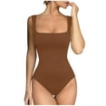 thumbnail image 2 of Black and Friday Clothing Sales Idoravan Women's Slimming Long Leg Bodysuit,Women's Sexy Seamless Neck Sleeveless Tapered Shoulder Strap Jumpsuit Coffee S, 2 of 9