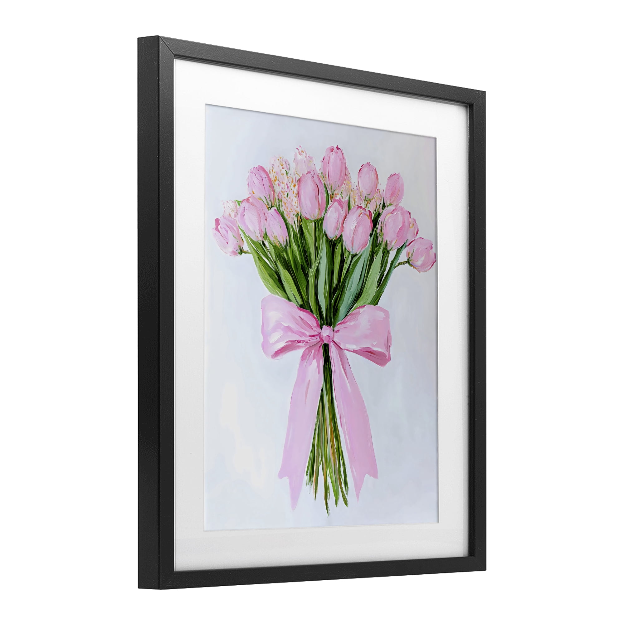 Stupell Industries Soft Pink Tulips with Ribbon Black Framed Print Under Glass, design by The Prints Vibe