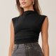 thumbnail image 5 of Mujeres medio alto Masajeadores de cuello Tank Top casual elegante color puro lado acanalado camisa sin mangas para las citas, 5 of 8