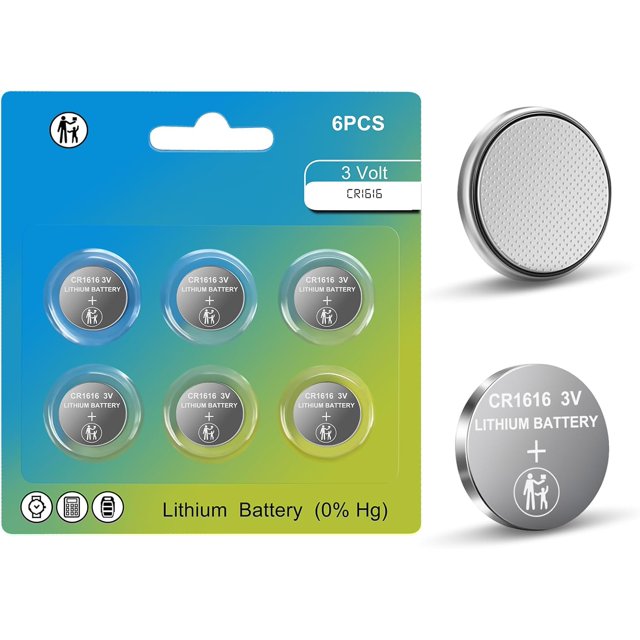 CR1616 Battery, 6 Count Pack CR 1616 3V Lithium Battery for Car Remote, 1616 Batteries for Watch, Car Key Fob, Remote Control