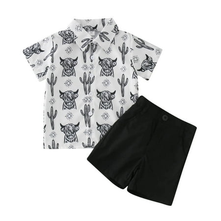 

Toddler Boys Short Sleeve Casual Cartoon Printed Lovely T-Shirt Tops Shorts Child Kids Gentleman Outfits Baby Clothing