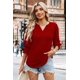 thumbnail image 3 of Blusa WIHOLL para mujer, manga 3/4, cuello en V, holgada, color rojo, talla grande, 3 of 5