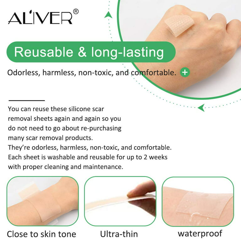 Aliver 4Pcs Silicone Scar Sheets Scar Tape, 2 Months Supply Professional  Scar Removal Strips 