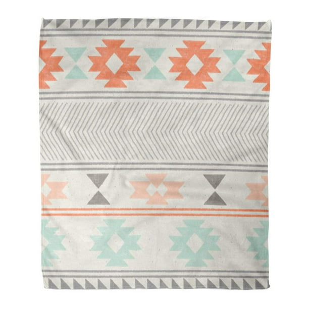 NUDECOR Throw Blanket Warm Cozy Print Flannel Pink Aztec Ikat Pattern on  Geometric Tribal Beige Chevron Mint Grey Modern Comfortable Soft for Bed  Sofa