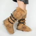 thumbnail image 4 of Women's Winter Warm Fluffy Faux Fur Knee High Snow Boots - Fashionable Cross Belt Buckle Boots, 4 of 5