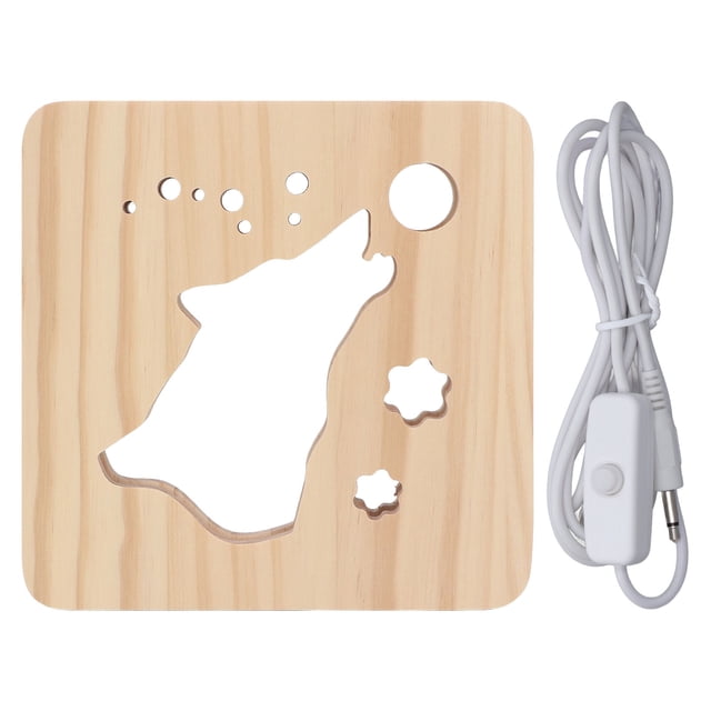 Oubit Night Lamp,Wooden 3D LED Light Wooden DLED Light Wolf Night Light Performance Driven