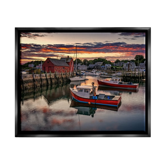 Stupell Boat Harbor Sunset Photography Landscape Photography Black Floater Framed Art Print Wall Art