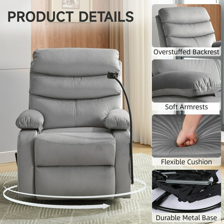 Swivel Rocker Recliner Adults Rocking Small Recliner Chair for Small Spaces Small Rocker Recliner Chair for Living Room RV Nursery Bedroom Grey