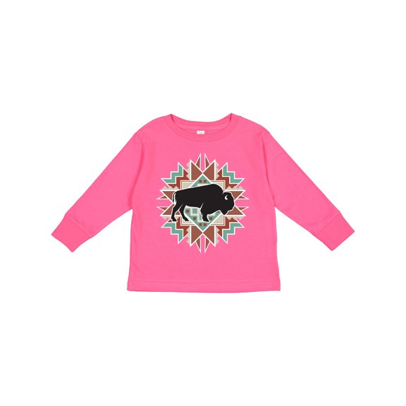 Inktastic Buffalo Cute Western Pattern Boys or Girls Long Sleeve Toddler T-Shirt