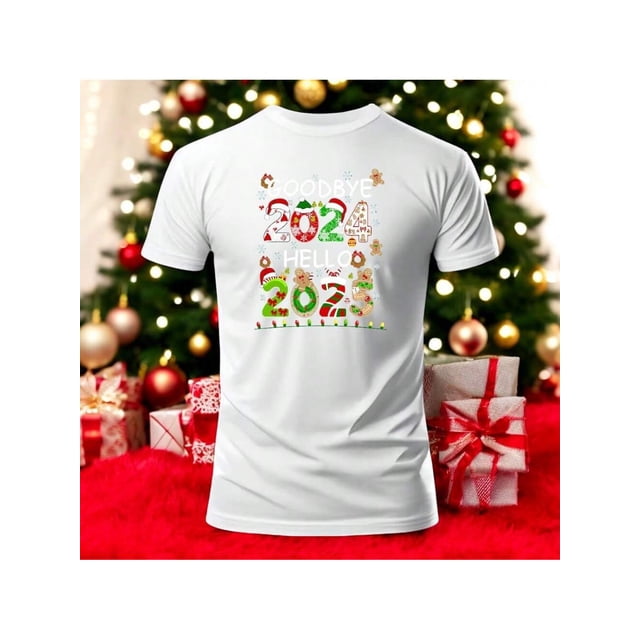 Playera Con Estampado De Goodbye 2024 Hello 2025 Fin De Año Año Nuevo Color Blanco Talla Mediana Marca Emil SaEs