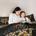 thumbnail image 4 of Erosebridal Chic Cheetah Print Bedding Comforter Set, Personalized Initial W Queen Bedding Sets, Black Brown, Black Reversible 7 Pieces, 4 of 6