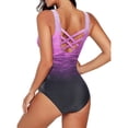 thumbnail image 3 of One Piece Swimsuits for Women Modest Bathing Suits Criss Cross Back Water Aerobics Swimwear Purple L, 3 of 4