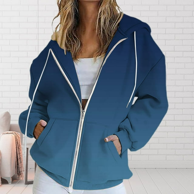 Women's Fall Jacket Oversized Pocket Sweatshirt Casual Clothing Zipper Track Jacket Solid Color Long Sleeve Tops