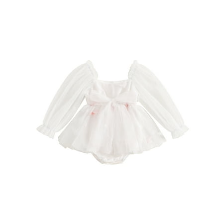 

Baby Girls Mesh Romper Dress Butterfly Print Long Sleeve Jumpsuits