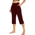thumbnail image 5 of Golf Athletic Women High Waist Lightweight Stretch Capri Pants, Breathable Cropped Yoga Work Trousers with Storage Pockets Training Outdoor Travel Bottoms Wine XL(XL), 5 of 6