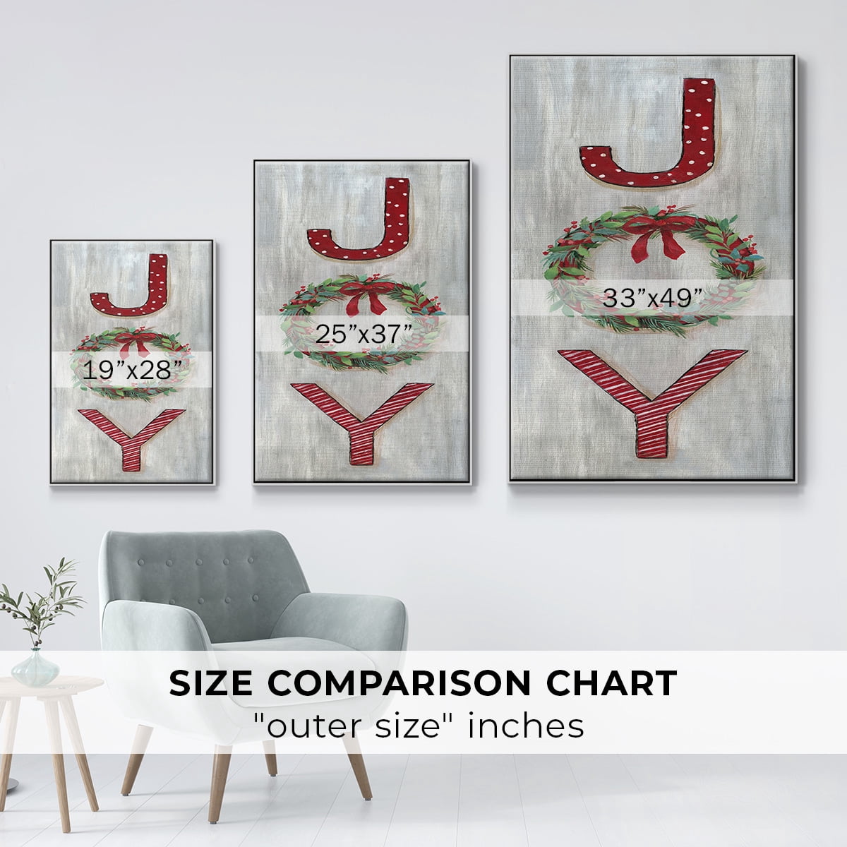 Joy - Framed Gallery Wrapped Holiday Canvas - 27 x 41 - White Frame