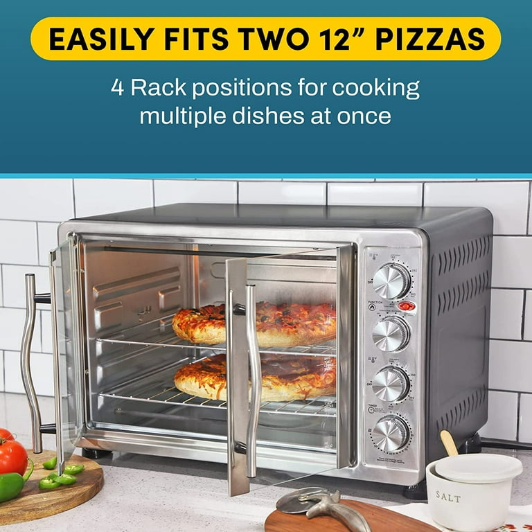 ETO4510B French Door 47.5Qt, 18-Slice Convection Oven 4-Control Knobs, Bake  Broil Toast Rotisserie Keep Warm, Includes 2 x 14 Pizza Racks, Stainless  Steel 