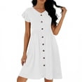 thumbnail image 4 of Bosfbaoi Dresses For Women V-Neck Empire Waist A-Line Dress Ruffle Short Sleeve Summer Dresses Solid Color Buttons Womens Dresses With Pockets, 4 of 6