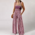 thumbnail image 2 of Women Floral Wide Leg Jumpsuit Sleeveless Square Neck Smocked Casual Summer Outfit, 2 of 6