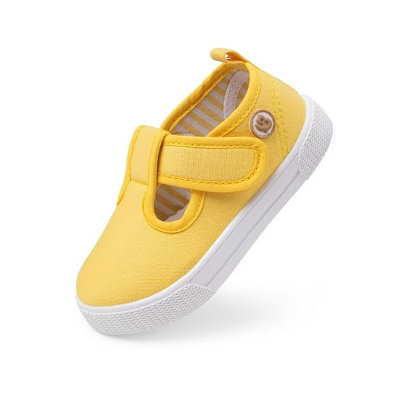Cyiecw Toddler Boys Girls Canvas Sneakers Soft Sole T-Strap Shoes Lightweight Comfy Classical Flats Non Skid Shoe for Little Kids