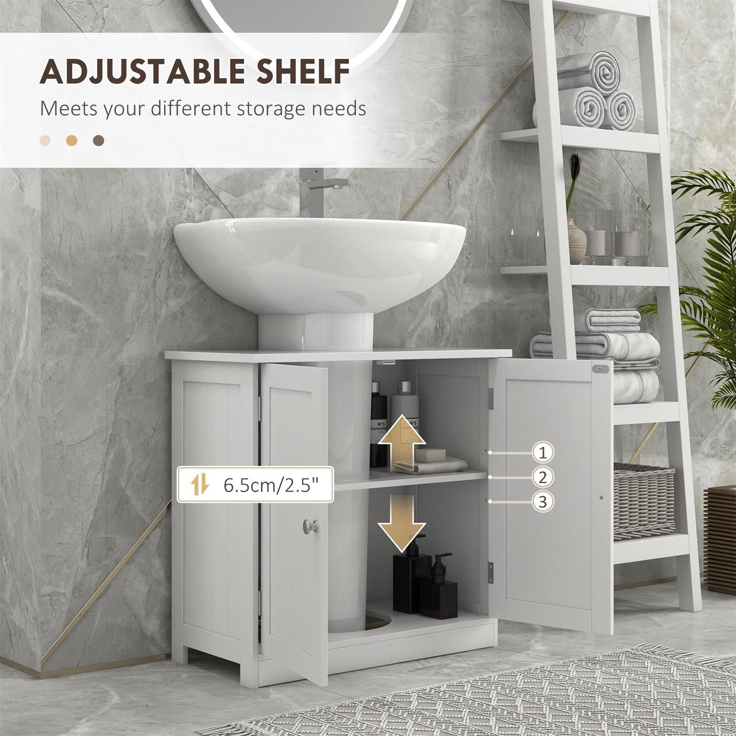 Demi Bonn 23" Pedestal Sink Storage Cabinet with 2 Doors and U-Shape Design for Modern Bathrooms, Under-Counter Bathroom Organizer with Shelf, White