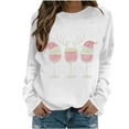 thumbnail image 4 of SYMOID Womens White Christmas Sweatshirt with Rhinestone Wine Glasses & Santa Reindeer - Crew Neck Long Sleeve Loose Fit, 100% Polyester Holiday Festive Top,Size 2XL, 4 of 5