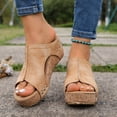 thumbnail image 2 of Rokment Women's Vintage Platform Wedge Gladiator Slides Sandals Boho Beach Casual Leather Hollow out Studded Orthotic Chunky High Heels Slip on Summer Shoes Yellow Size 8, 2 of 7