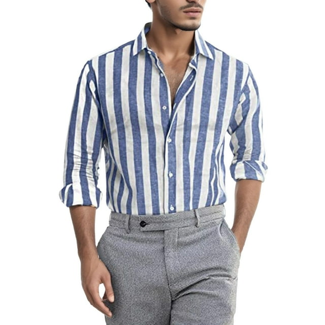 Zmoon Chemise à Manches Longues en Lin Rayé Décontracté pour Hommes